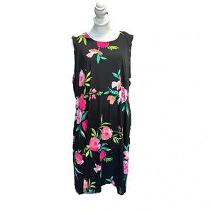 Jessica Howard women's size 16w sleeveless midi black floral dress